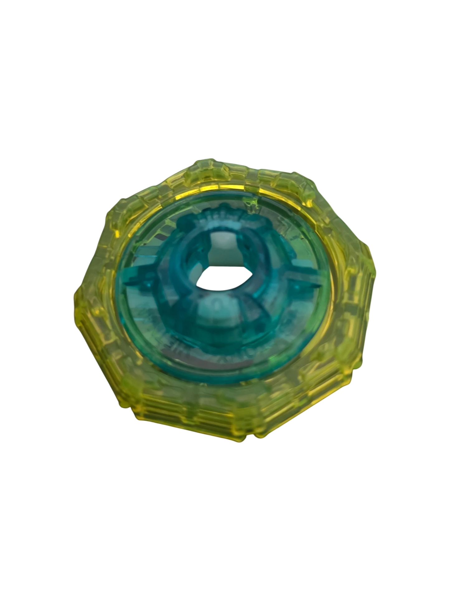 My Store authentic Hasbro Beyblade X 8-70 Ratchet part in translucent yellow and teal plastic
