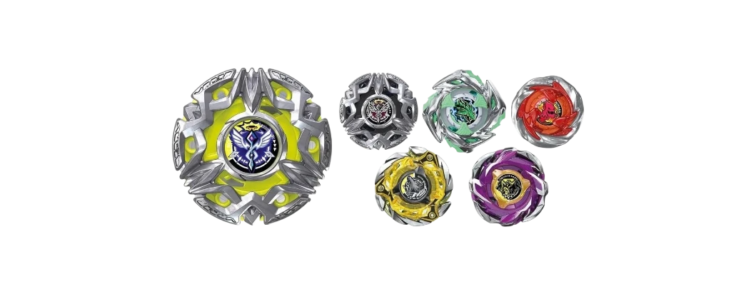 My Store BX-50 Random Booster Vol. 11 Beyblade X collection featuring Heaven Ring and various metal spinning tops.