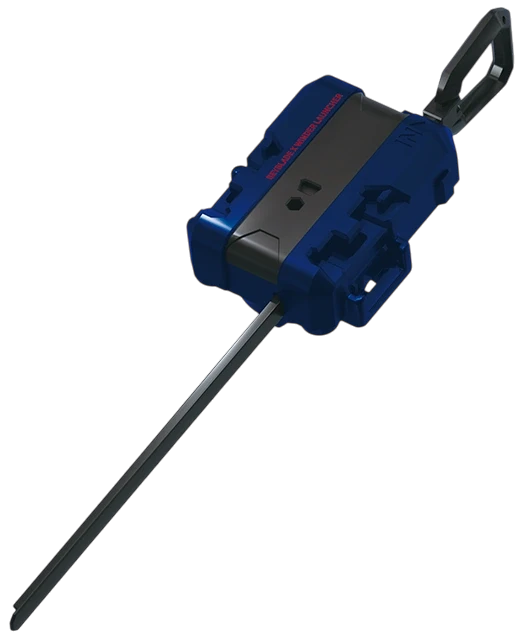 My Store Samurai Saber Beyblade X winder launcher in black and blue with included ripcord for right spin battles