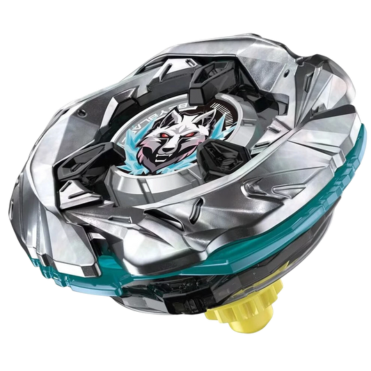 My Store SilverWolf 3-80FB Stamina Type Beyblade with silver metal blade, teal accents, and wolf emblem.