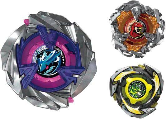 My Store UX-15 Shark Scale Deck Set featuring three high-performance Takara Tomy Beyblade X spinning tops.