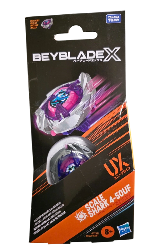 Hasbro Beyblade X Scale Shark 4-50UF Attack Type Battle Top, purple and silver plastic