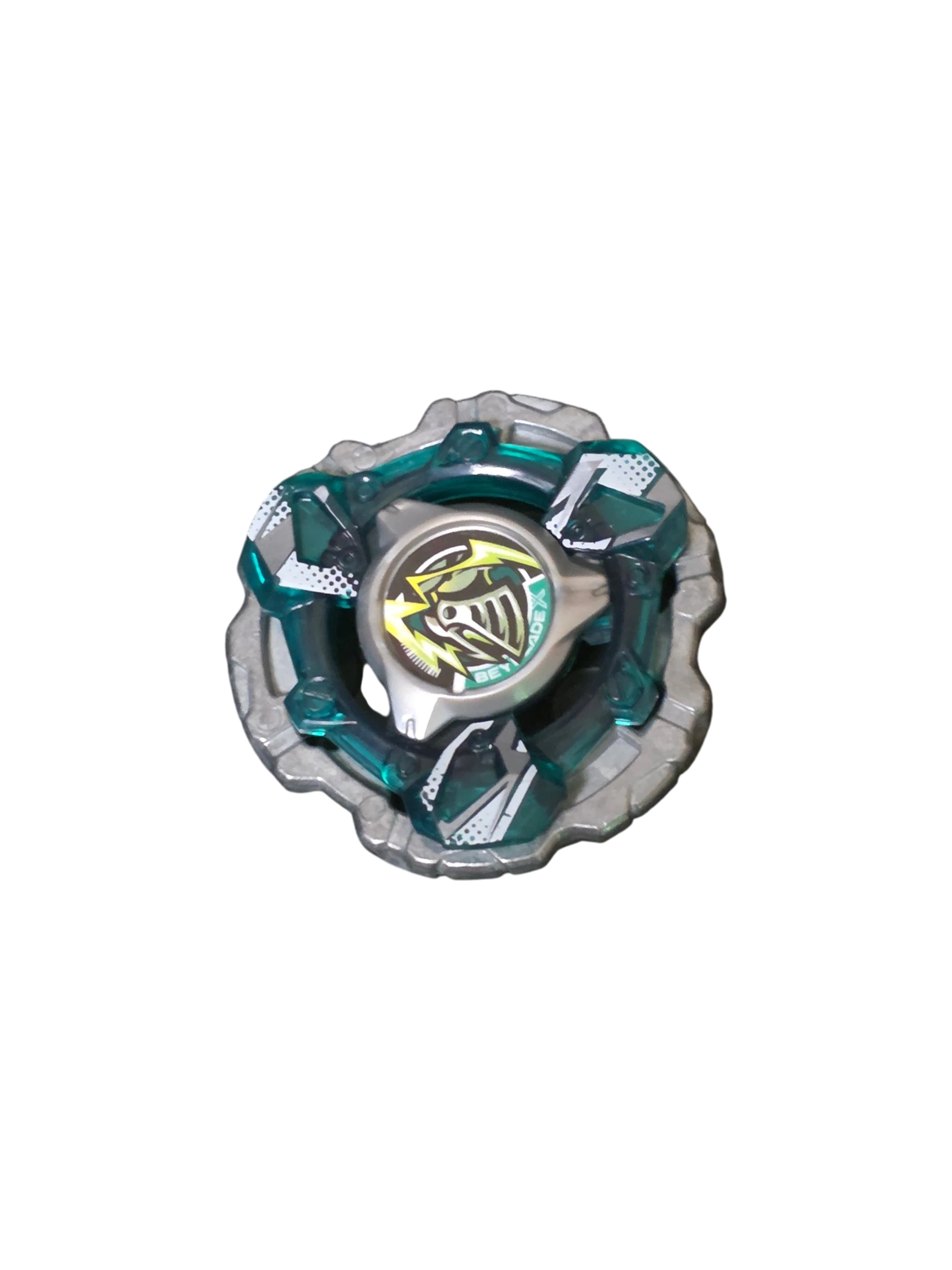 My Store Hasbro Beyblade X Armor Knight blade featuring a silver metal ring and teal accents on a black background