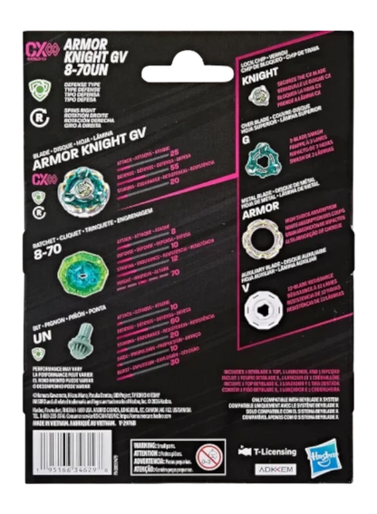 My Store Hasbro Beyblade X Armor Knight GV 8-70UN starter pack packaging back view with component details