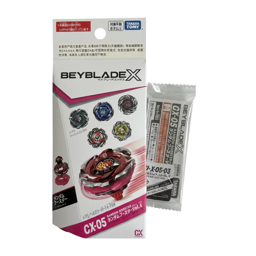 My Store Takara Tomy Beyblade X CX-05 Random Booster Vol. 6 - 03 Hells Arc T3-85O. Red and silver Beyblade with detailed design.