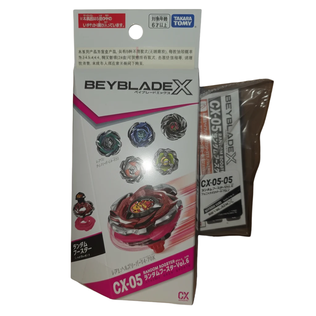 My Store Takara Tomy Beyblade X CX-05 Random Booster Vol. 6, Phoenix Rudder 4-70LF, red and silver stamina type.