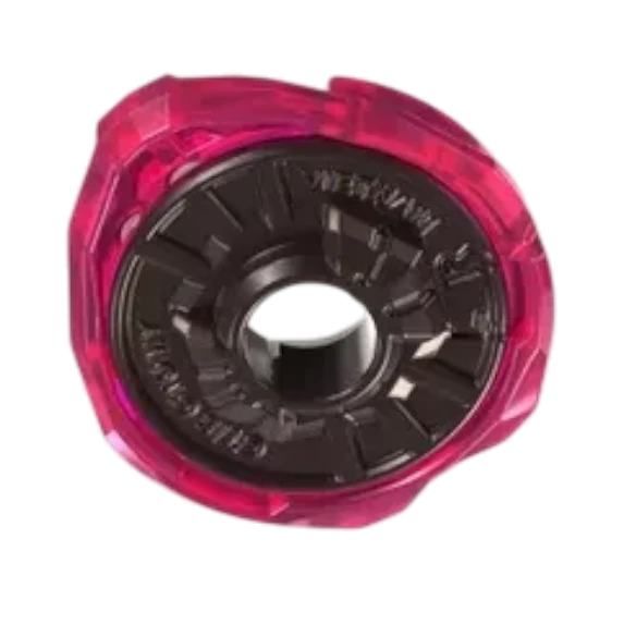 My Store authentic Hasbro Beyblade X 1-50 Ratchet part in pink and black, shown with blade and bit components.