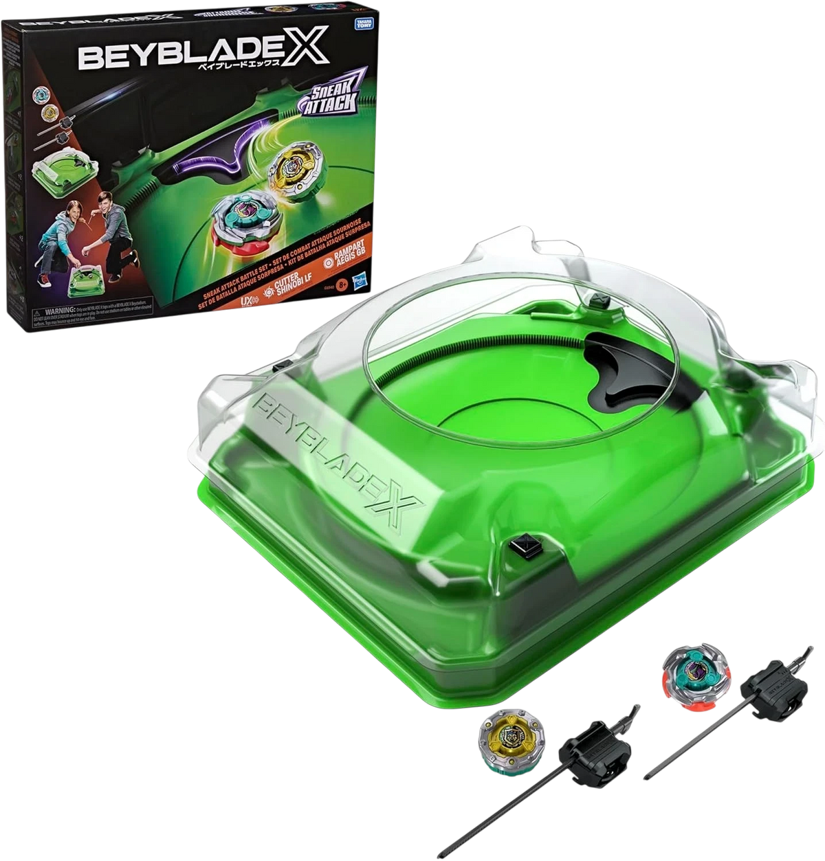 My Store Beyblade X Sneak Attack Stadium set with green arena, two tops, and launchers in original packaging