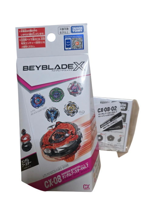 Takara Tomy Beyblade X CX-08 02 Whale Flame M3-85HT, red and black spinning top with orange accents, sealed in original packaging.