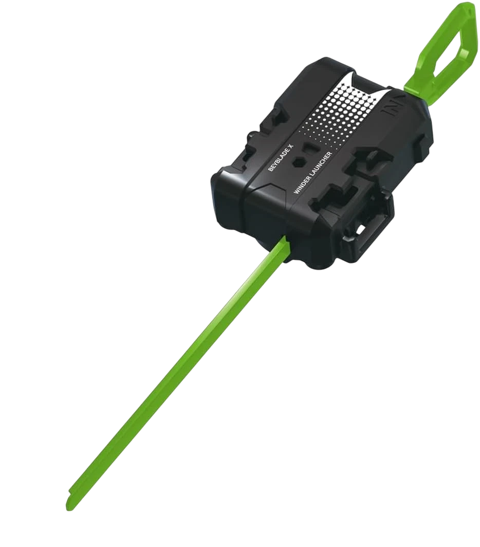 My Store authentic Takara Tomy Beyblade X right-spin winder launcher with a bright green ripcord in black plastic