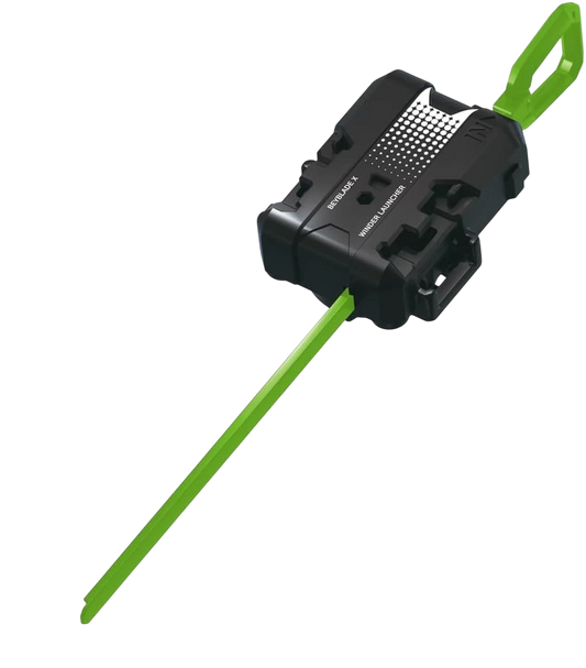 My Store authentic Takara Tomy Beyblade X right-spin winder launcher with a bright green ripcord in black plastic