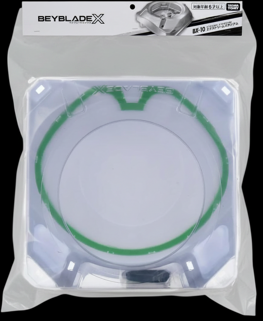 My Store Takara Tomy Beyblade X BX-10 Xtreme Stadium battle arena in white plastic with green X-Celerator rail