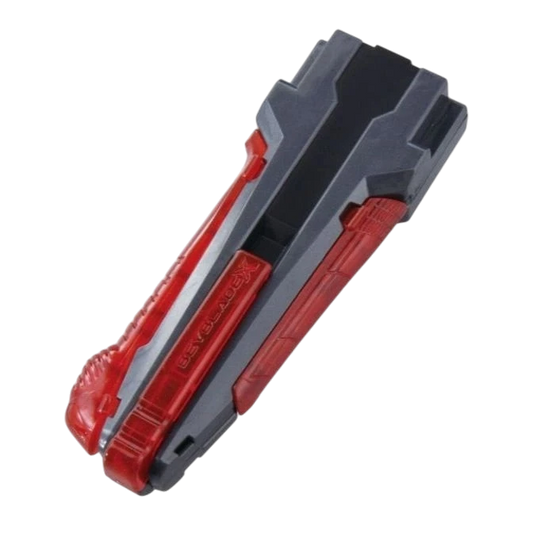 My Store BX-41 Rubber Custom Grip for Beyblade X launchers, gunmetal and red, with non-slip grip panels.