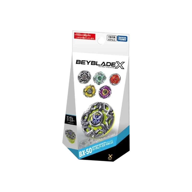 My Store BX-50 Random Booster Vol. 11 factory-sealed Beyblade X packaging featuring Heaven Ring and metal parts