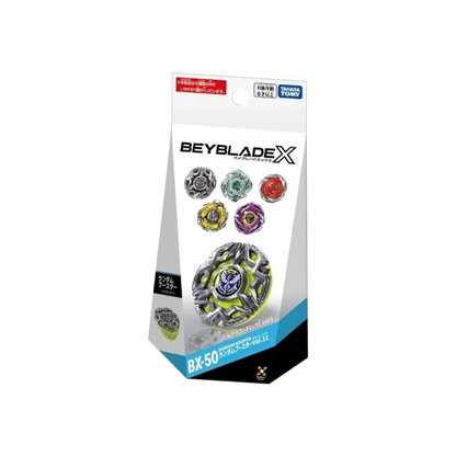 My Store BX-50 Random Booster Vol. 11 factory-sealed Beyblade X packaging featuring Heaven Ring and metal parts
