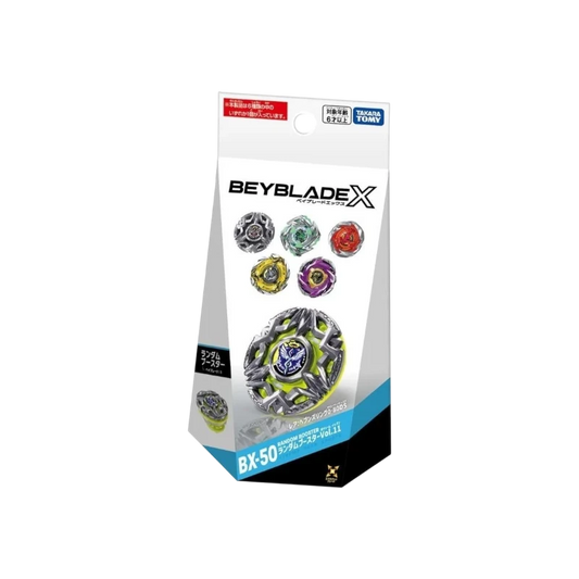 My Store BX-50 Random Booster Vol. 11 factory-sealed Beyblade X packaging featuring Heaven Ring and metal parts