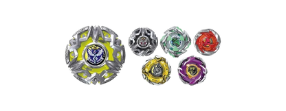 My Store BX-50 Random Booster Vol. 11 Beyblade X collection featuring Heaven Ring and various metal spinning tops.