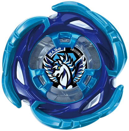 My Store BX-53 Beyblade X top featuring a blue winged horse emblem and metallic blue aerodynamic blade design