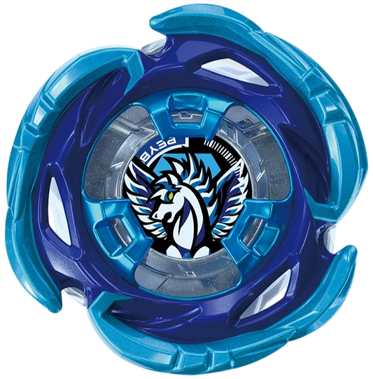 My Store BX-53 Beyblade X top featuring a blue winged horse emblem and metallic blue aerodynamic blade design