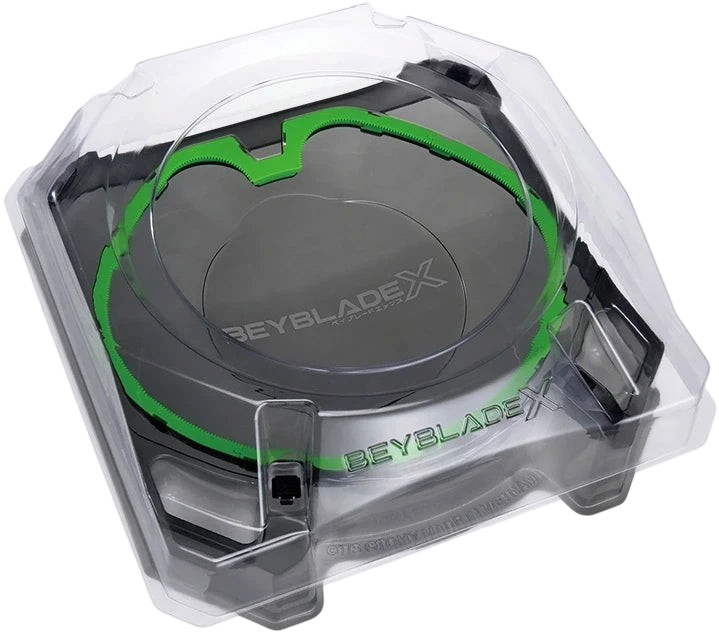 My Store BX-53 Xtreme Stadium with green X-Celerator rail for Beyblade X battles in clear plastic packaging