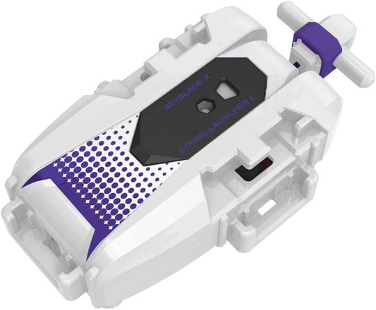 My Store Takara Tomy BX-56 Beyblade X left-spin string launcher in white and violet with high-RPM design.