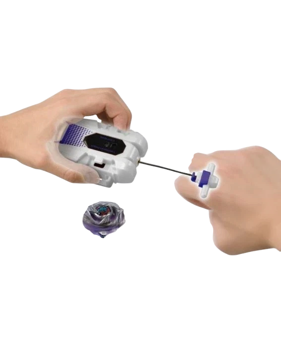 My Store Takara Tomy BX-56 left-spin string launcher in white and violet launching a Beyblade X top
