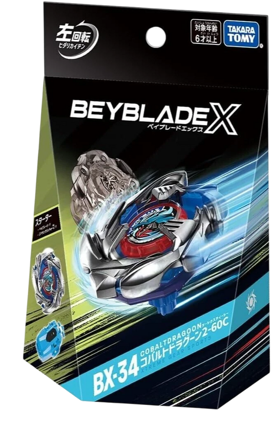 My Store Takara Tomy Beyblade X Cobalt Dragoon 2-60C left-spin attack type starter set in original retail packaging