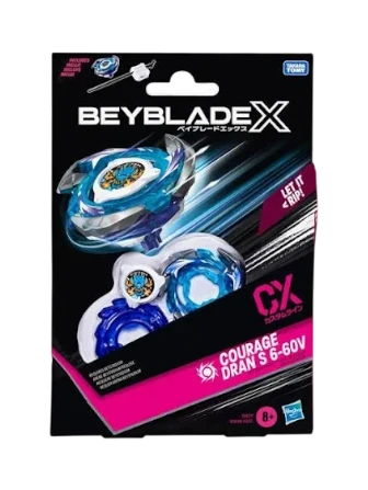 My Store Courage Dran S 6-60V Beyblade X starter set with blue attack-type top, ripcord launcher, and metal parts.