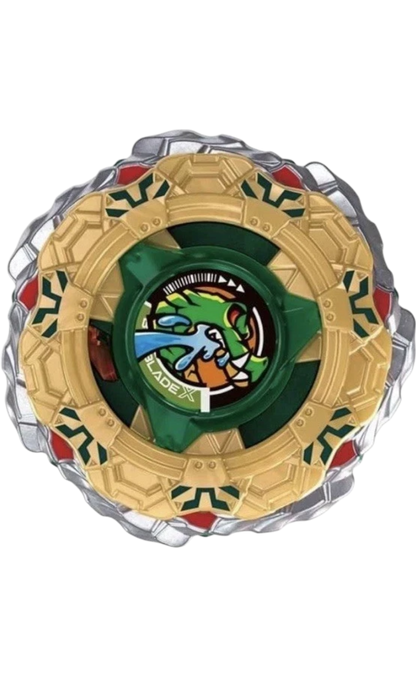 My Store Beyblade X CX-19 CrocoTread TQ 5-50GN spinning tops in gold, green, red, and grey colorways