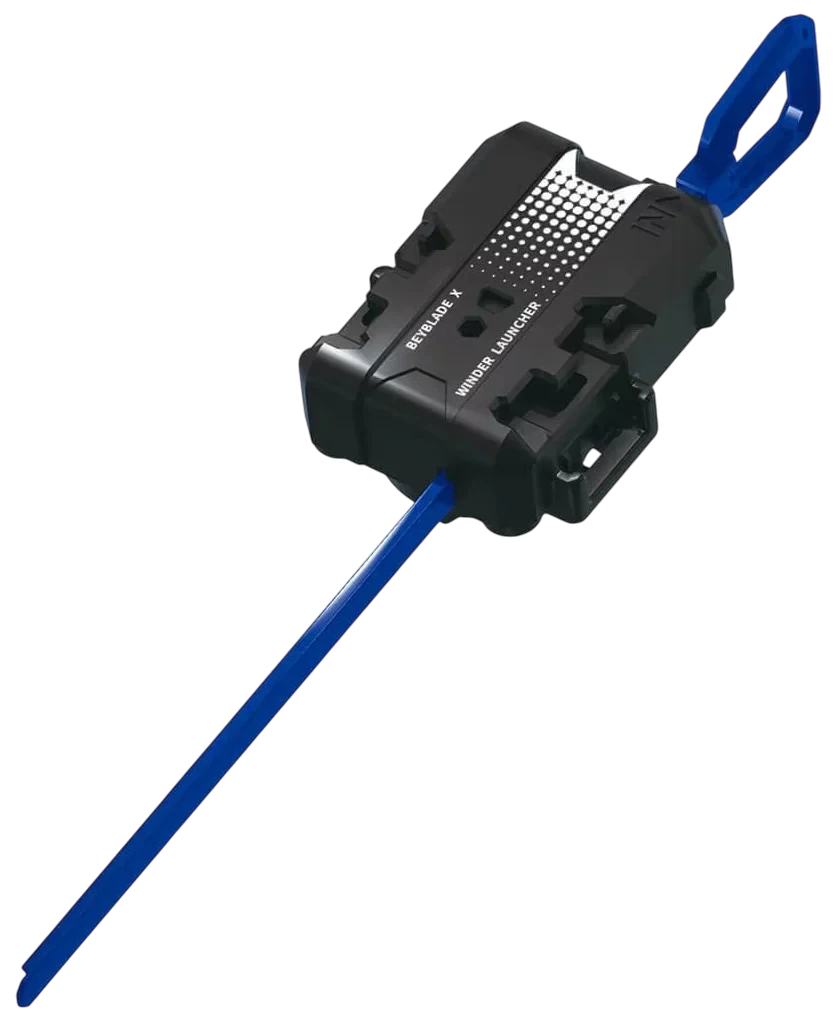 My Store Beyblade X DranStrike winder launcher in black and blue with a blue ripcord for right spin Beyblade battles.