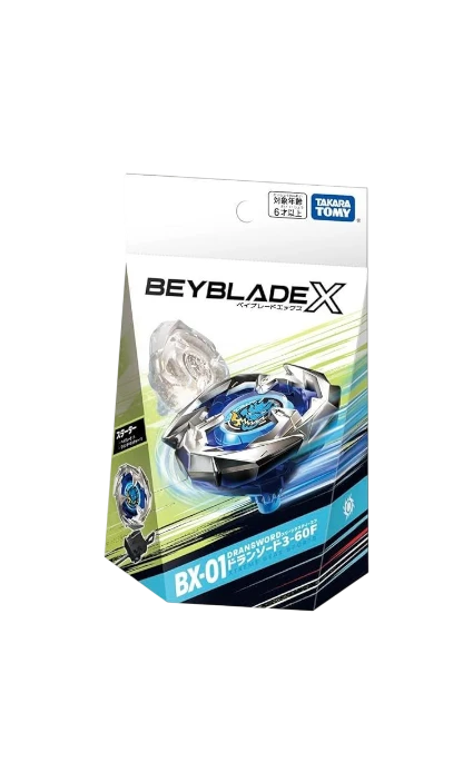 My Store BX-01 DranSword 3-60F Beyblade X starter set with blue and silver attack-type spinning top and winder launcher