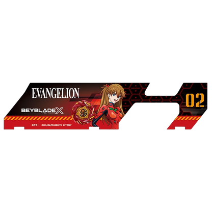 My Store Evangelion x Beyblade X battle pass sheet featuring Asuka Langley in her red plugsuit and unit 02 branding