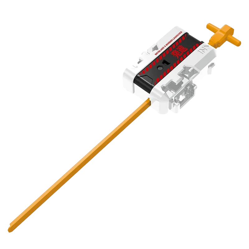 My Store Evangelion x Beyblade X winder launcher in white and gold with NERV branding and orange ripcord