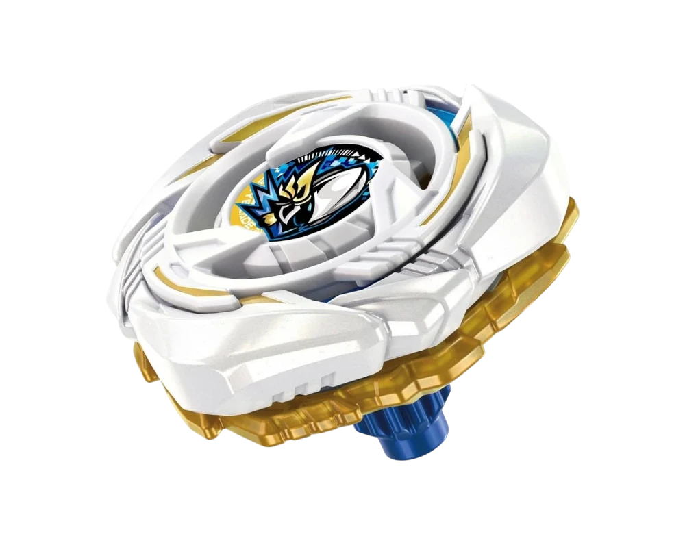 My Store UX-20 Glory Valkyrie Beyblade X attack top with white and gold blade and blue Low Flat bit