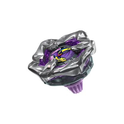 My Store Gust Bat 3-85GP Beyblade X balance type top with a metallic silver five-sided blade and purple accents.