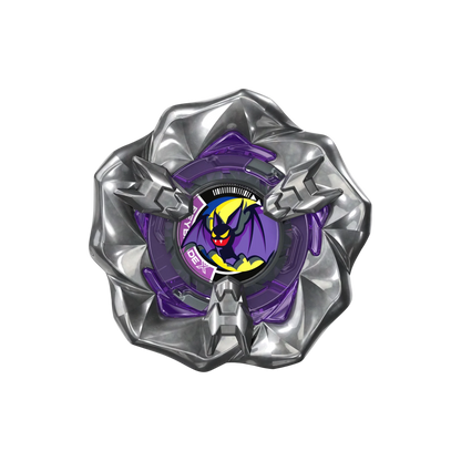 My Store Gust Bat 3-85GP Beyblade X balance type top with a metallic five-sided blade and purple bat-themed center.