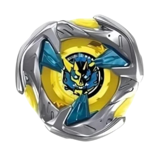 My Store Hells Hammer 3-85GU Beyblade X top with silver metal blade, yellow accents, and blue demon motif center.