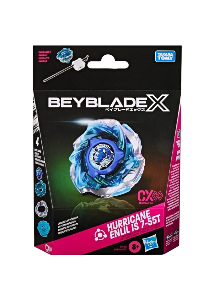 My Store Hasbro Beyblade X Hurricane Enlil IS 7-55T balance type starter pack in blue and silver packaging.