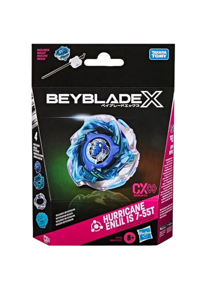 My Store Hasbro Beyblade X Hurricane Enlil IS 7-55T balance type starter pack in blue and silver packaging.