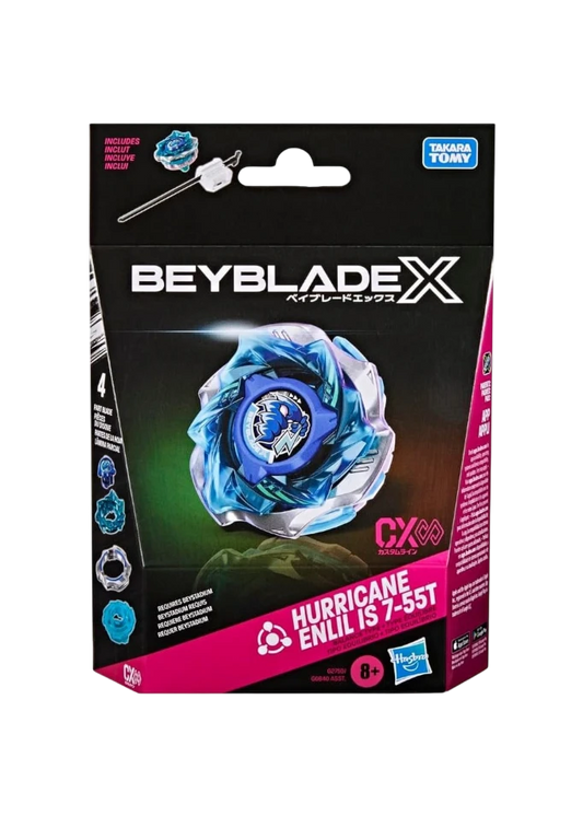My Store Hasbro Beyblade X Hurricane Enlil IS 7-55T balance type starter pack in blue and silver packaging.