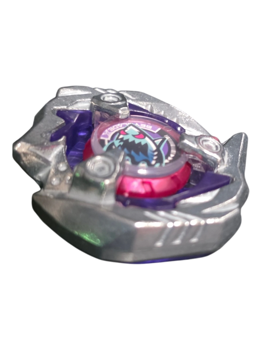 My Store authentic Hasbro Beyblade X Keel Shark blade in silver and purple, featuring a shark emblem center.