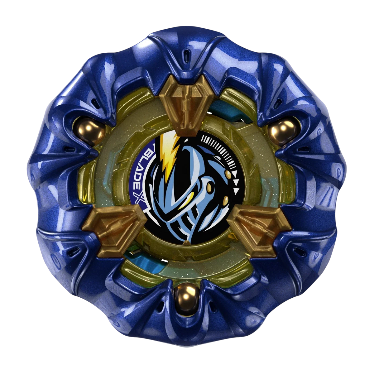 My Store Takara Tomy Beyblade X UX-00 Knight Mail 3-85BS in a metallic navy blue finish with gold accents.