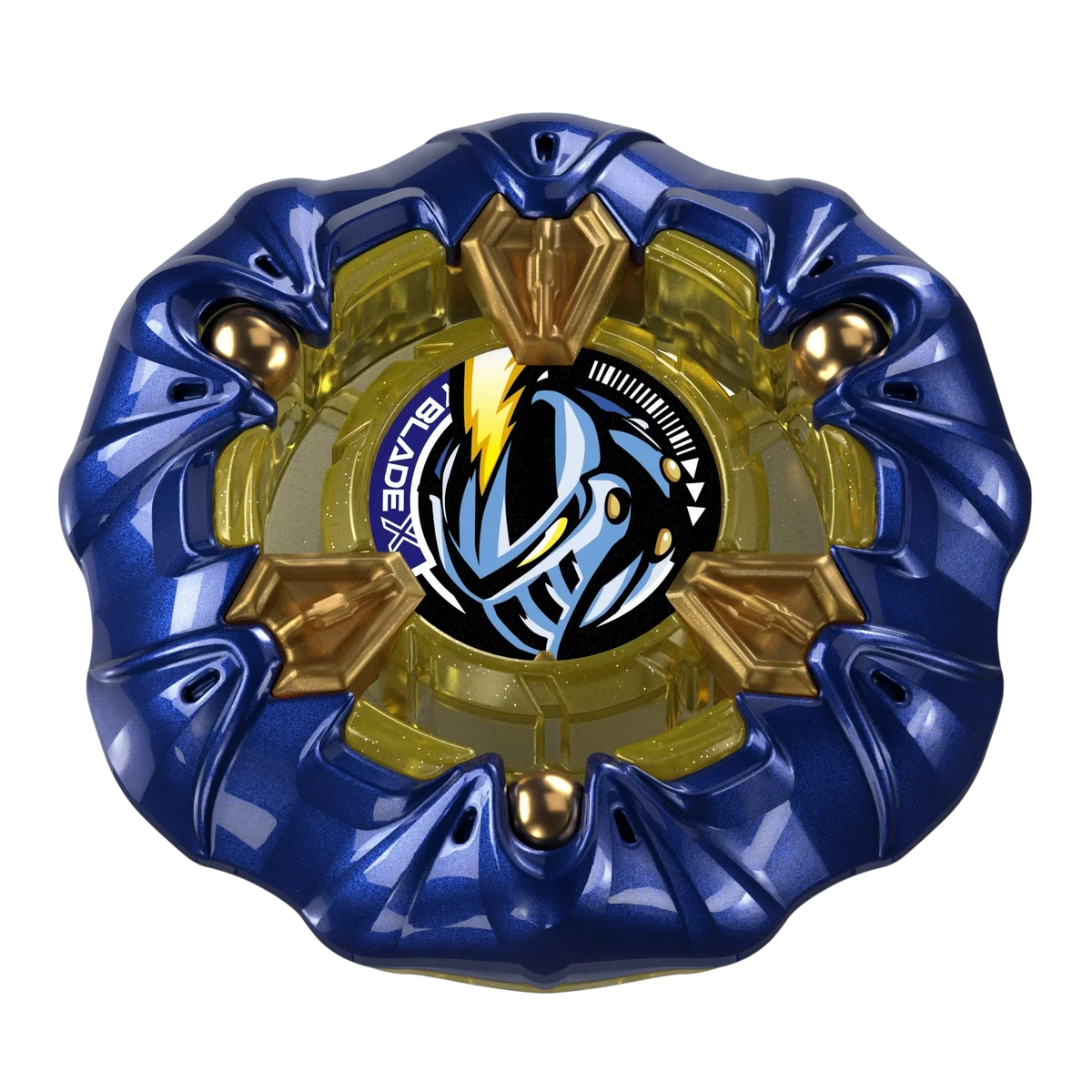 My Store Takara Tomy Beyblade X UX-00 Knight Mail 3-85BS with a metallic navy finish and gold accents.
