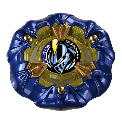 My Store Takara Tomy Beyblade X UX-00 Knight Mail 3-85BS with a metallic navy finish and gold accents.
