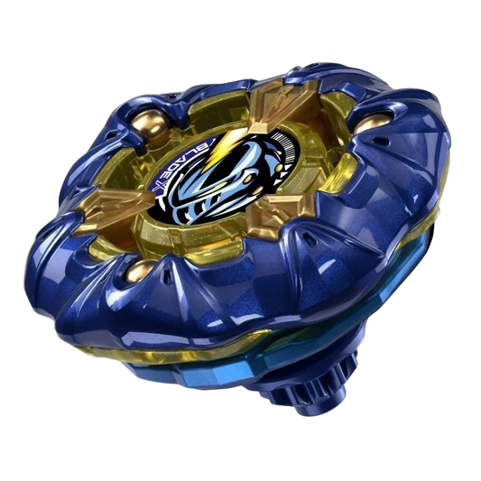 My Store Takara Tomy Beyblade X UX-00 Knight Mail 3-85BS with a metallic navy blue and gold finish.