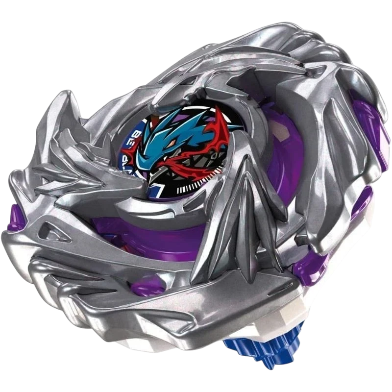 Luster Dragoon 6-60LC left-spin bey, silver blade with purple accents