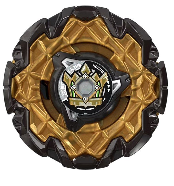 My Store Might Emperor Beyblade X main blade and lock chip featuring a gold anodized design with black accents.