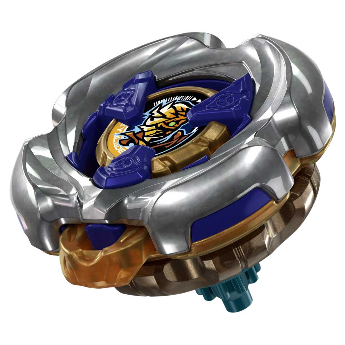My Store Hasbro Beyblade X Mummy Curse 7-55W booster top with silver blade, blue accents, and gold center detail.