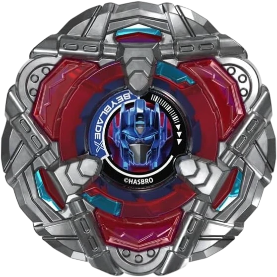 My Store Beyblade X Optimus Prime Helm Knight blade featuring red and silver metallic design with Transformers logo