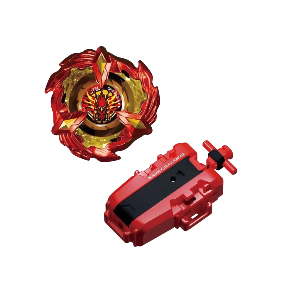 My Store BX-23 Phoenix Wing Beyblade X starter set featuring a red attack blade and matching red winder launcher.